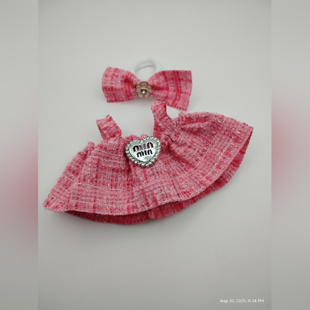 Labubu Miu Vibes Dark Pink Dress with Headbow*DOLL NOT INCLUDED* - Picture 2 of 2